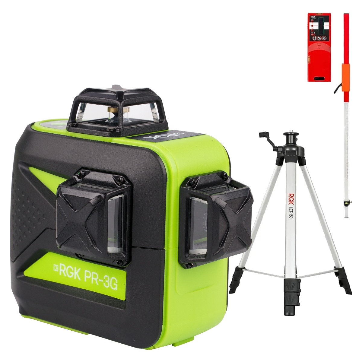 Комплект: лазерный уровень RGK PR-3G + штатив, рейка, приемник